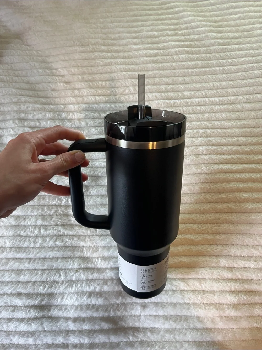 Stanley Black Travel Tumbler with Silver Accent and Handle - Picture 3 of 3